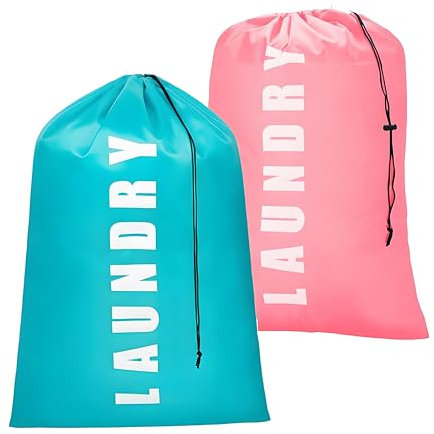 2 Pack Large Laundry Bags,24 x 36 Portable Travel Laundry Bag with Drawstring Cord,Travels Laundry Bags for Dirty Clothes, Ideal for Travel, Home, Dormitory, and Camping Use (Cyan + Pink)