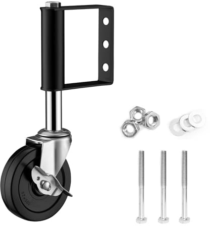 Wiltec Rueda de puerta con muelle 100 mm Soporta hasta 100 kg Rueda para portón con freno, resiste intemperie y terreno irregular, recubrimiento en polvo