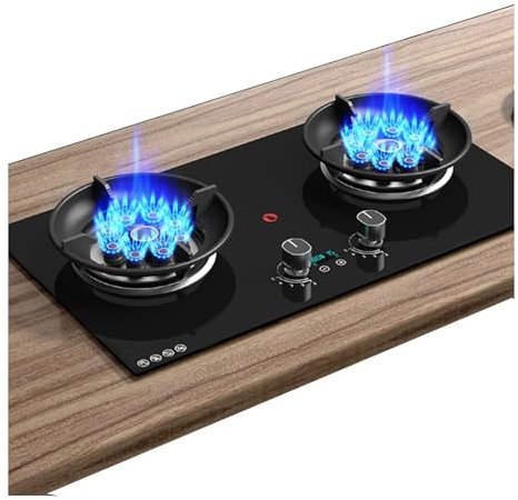 Poêle À Gaz Portable 2 Brûleurs, 5,2 KW De Flamme Élevée, Porte-casseroles En Fonte, Cuisinière Indépendante En Verre Noir Camping Extérieur Avec Protection Contre La Flamme(LPG)