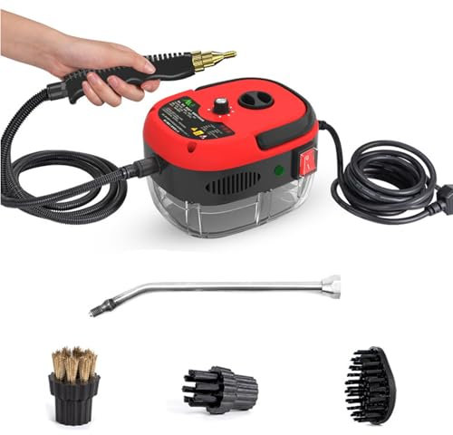 Eigoods 2500w Handheld High-Temperature Pressurized Cleaner, 2500w Handheld High-Temperature Pressurized Steam Cleaner,with Brush Heads and 1000ml Tank, for Home Car Kitchen (Red)