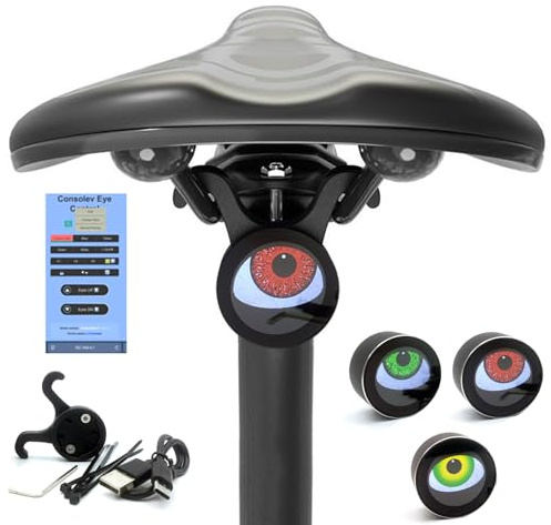Demon Eyes Fahrradrücklicht, LED-Smart-Teufelsaugen-Lichter, wasserdicht, r, wasserdicht, einfache Installation, mit Animation Zubehör für Fahrräder, Motorräder und Autos (Black with Bracket)