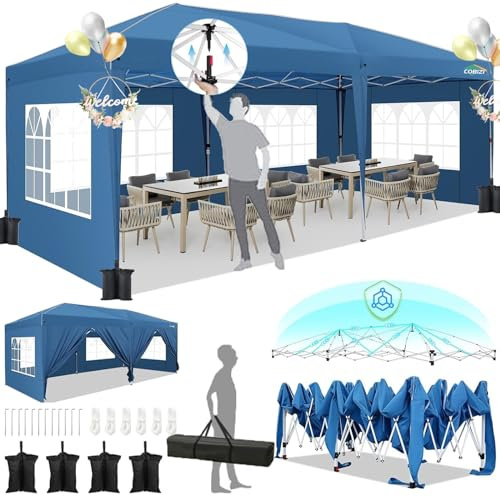 HOTEEL Carpa Plegable 3 x 6, Resistente al Agua y Estable, con 6 Paredes Laterales, construcción de un Solo Empuje, 8 Barras de Viento, Carpa para Fiestas para Bodas, Camping (Azul)