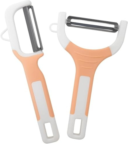 PARENCE.- Juego de 2 peladoras de cocina - Cuchillas de acero inoxidable - Accesorios de cocina para frutas y verduras - Mango ergonómico - Color aleatorio