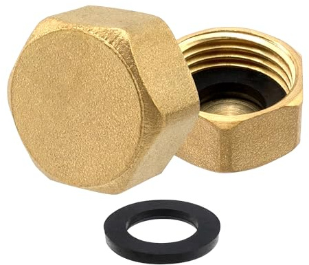 Mebamce 2 PCS 1/2 Inch Female Thread Brass Blanking Caps Hex Brass Blanking Nut Cap with Gasket Plumbing Fittings for Washing Machines Radiator Valve Faucets Tap