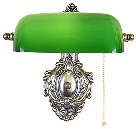 MMRTDJDR Lampade da Parete Applique Lampada da Parete con, Lampada da banchiere retrò con Paralume in Vetro Verde Regolabile, Base in Metallo, Applique E27
