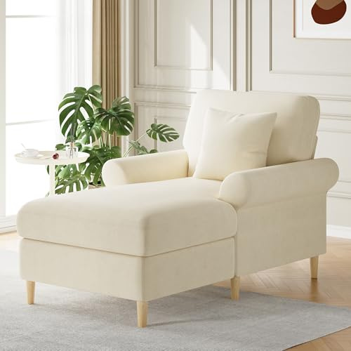 BNUZ Sillón de relax acolchado, plegable, sillón de salón, sillón de lectura, tamaño XXL, color beige con revestimiento de terciopelo, puf para salón y dormitorio