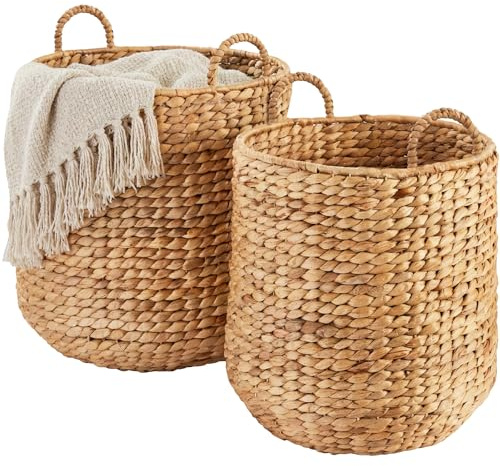 Best Choice Products 2-Piece Round Nesting Baskets W/Handles, Handwoven Water Hyacinth, Plant Holder, Laundry Basket, Storage Organizer, Tote Bins for Bedroom, Living Room, & Laundry Room - Natural