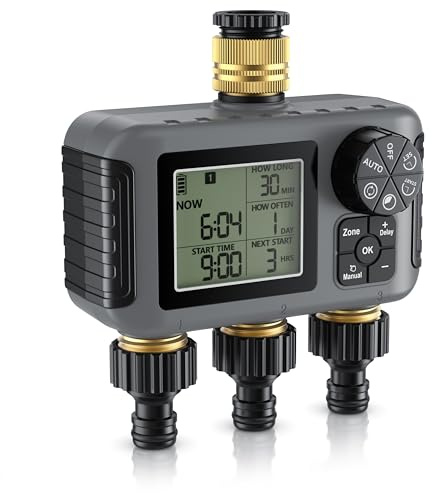 Brandson - Bewässerungscomputer 3 Ausgänge - LCD-Display – Garten Bewässerungssystem 3 Ausgänge - 3 Zonen Bewässerungssteuerung digital – integrierter Wasserfilter