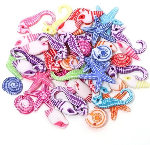 100 Pcs Natural Sea Shells & Starfish Set, Smooth Shells for Crafting, Ocean Beach Themed Decor, Small Sea Shells for Crafts, Mini Starfish Embellishments for DIY Art, Jewelry Making