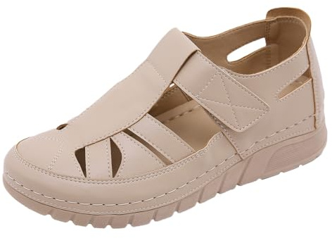 XOUSAEKM gladiatorsandaler för kvinnor plattform kilsandaler damer ortopedisk sandal bred passform tjocka sulor bågstöd sandal urholkade andningsbara promenadskor avslappnade bekväma sommarskor