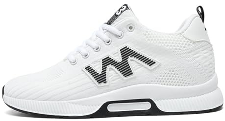 Chaussures Rehaussantes Homme décontractées Sport légères Respirantes Lacets Talon caché 10cm Montant Sneakers (White, 38)