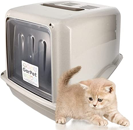 Katzenklo mit Deckel Katzentoilette XXL große Katzenklo Haubentoilette grau inkl. Aktivkohlefilter Katzen Klo geschlossen