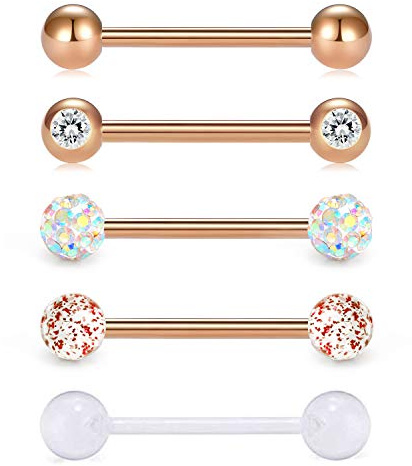 Vcmart 16 mm piercing tungor 14G rostfritt stål metall barbells hjärta stjärna tungstänger smycken, 16 mm, Rostfritt stål, Utan sten