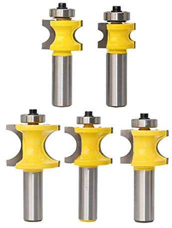 Meccion Bullnose Router Bit Set 5pcs 1/2-Inch Shank Carbide Professional Woodworking Cutter Tools