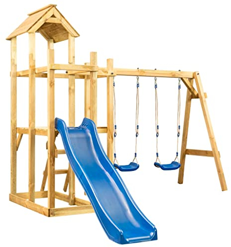 vidaXL Kiefernholz Imprägniert Spielturm mit Rutsche Schaukel Leiter Spielhaus Kletterturm Klettergerüst Kinder Garten 285x305x226,5cm