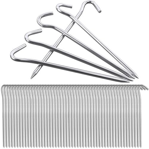 AVLA 40 Pack Tent Pegs, 7 Inch Metal Tent Stakes Pegs with Hook, Garden Edging Fence Hooks, Landscape Pins, Camping Pegs for Pitching Camping Tent