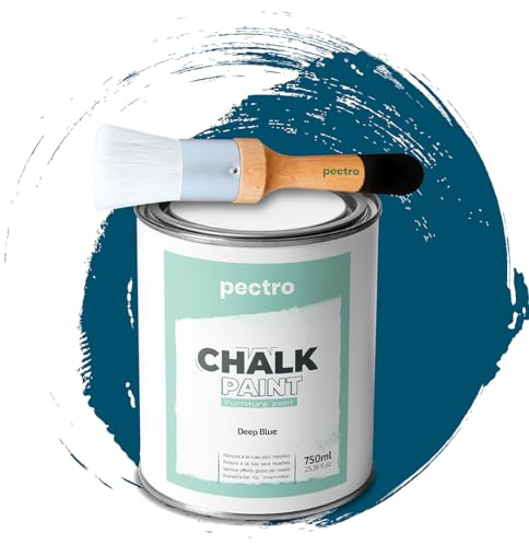 PECTRO PACK Kreidefarbe für möbel 750ml + Malerpinsel speziell für Chalk Paint - Möbellack Natürlicher Kreideeffekt - Farbe für Holz (TIEFES BLAU)