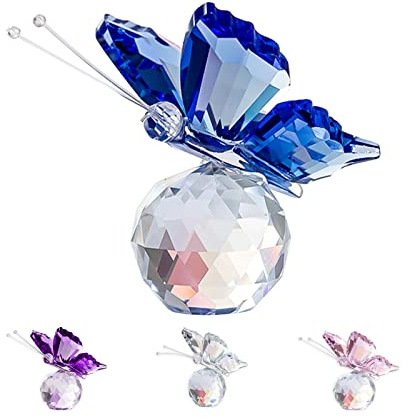 Elbourn Farfalla in cristallo, con cristallo viola, con base a sfera, ornamento decorativo per decorazione della casa, statua in vetro viola, compleanno, collezione (blu)