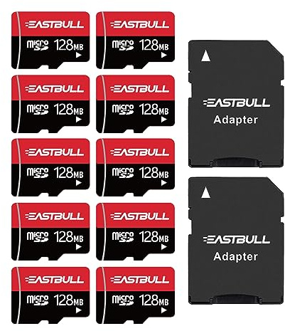 EASTBULL Tarjeta Micro SD de 128 MB (Paso de 128 GB), Tarjetas de Memoria SD de 128 MB, Video Full HD, 90 MB/s, UHS-I U1, Clase 10 para cámara de vigilancia (10 Unidades y 2 adaptadores)