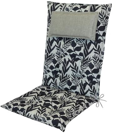LILENO HOME Mar Cuscini per sedia da giardino, in set da 1, per sedia a sdraio con schienale alto, blu scuro con motivo a foglie, comodi cuscini per sedie pieghevoli