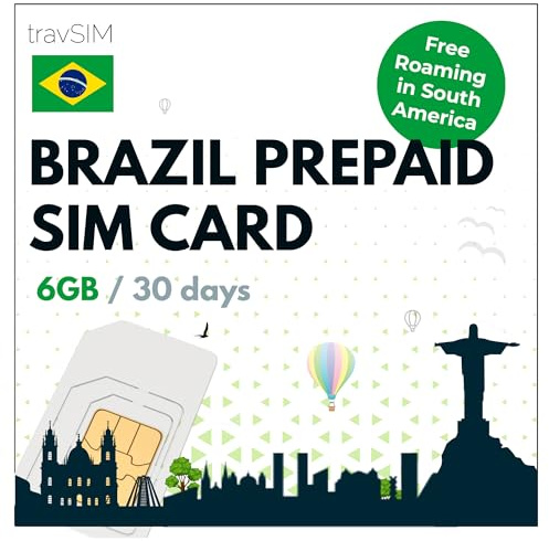 travSIM Brasilien SIM-kort | 10 GB mobildata med 4G/5G-hastigheter | Gratis roaming i Sydamerika| Fungerar på iOS- och Android-enheter | Planen på Brasilien SIM-kort är giltig i 30 dagar