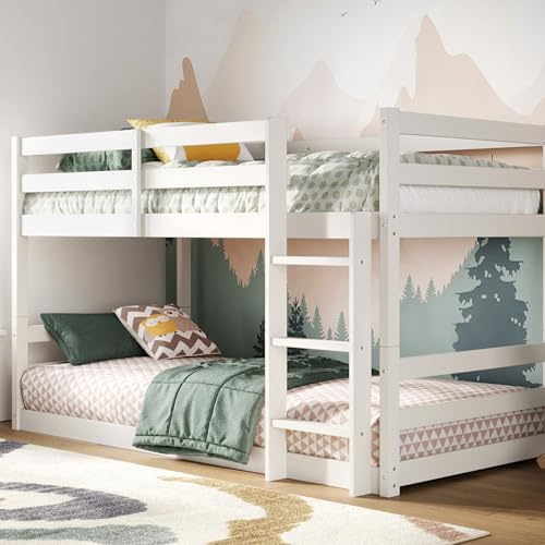 Flair Furnishings - Low Bunk Beds for Kids, Heavy Duty and Sturdy, Cosy, Stylish, Secure Ladder, Space Saving Design (White)
