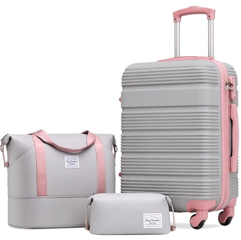 LONG VACATION 3 Piece Carry On Luggage 20 Inch Suitcase with Spinner Wheels, ABS+PC Hardshell Suitcase set with TSA Lock & YKK Zipper