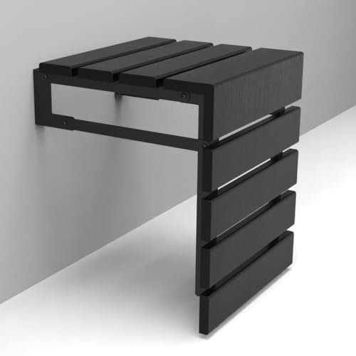 Sedile da doccia pieghevole in legno di teak, realizzato a mano, sgabello da bagno per anziani, disabili, incinte, disabili, resistente all'acqua, panca da esterno (nero)