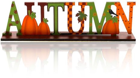 iwiio Autumn Decor Wood Sign, Wooden Thanksgiving Sign, Pumpkin Maple Leaves Wooden Table Sign for Harvest Fall Autumn Decorations Home Office Mantle Tiered Tray