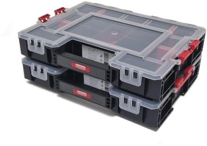 Set: 2 x Sortimentskasten Organizer mit variablen Einteilern und seitliche Verriegelung von Kreher, Maße 38 x 29,4 x 7,4 cm (L)