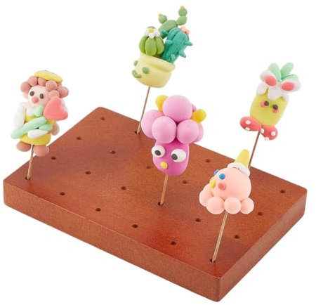 PH PandaHall Soporte de madera para pinchos de alimentos, soporte de brochetas de frutas, suministros de catering, figuras de arcilla, bandejas de exhibición con 24 agujeros para aperitivos, cócteles,