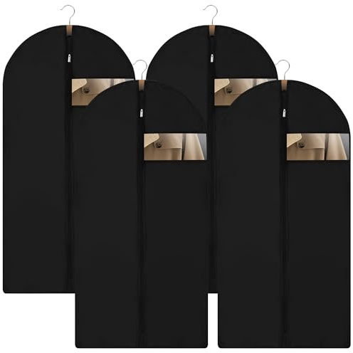 4 piezas Fundas Ropa Negro,60 x 120cm Fundas de Ropa a Prueba de Polvo,Con ventanas transparentes,Adecuado para guardar chaquetas, trajes, chaquetas, camisas