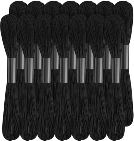 14 Stränge Schwarzer Stickgarn Set, 120 Yards Stickgarn Baumwolle Strickgarn Kreuzstich Garn Ideal für Freundschaftsarmbänder und Stickarbeiten