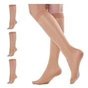 Yilanmy 3 Pairs Shiny Knee High Stockings For Women 40D Shimmer Nylon Trouser Socks