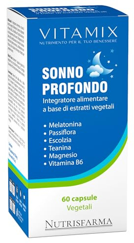 Nutrisfarma VITAMIX Sonno Profondo - Integratore per il sonno con Melatonina, Passiflora, Escolzia, L-Teanina, Magnesio e Vitamina B6-60 capsule - Vegetali