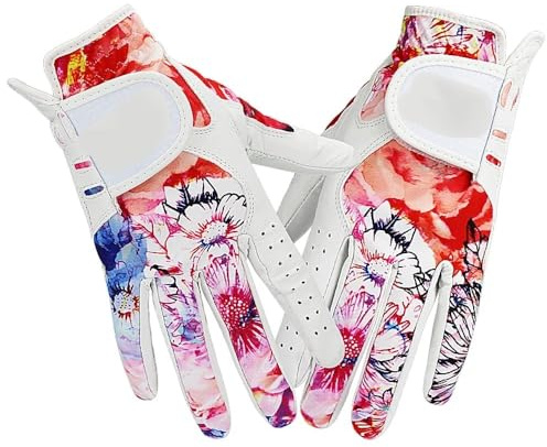 HJDGHU Guante Golf Guante de Golf for Mujer, patrón Estampado en Color, Ajuste Suave, Buen Agarre, Guantes for for ambas Manos Izquierda y Derecha (1 par)(18 Small)