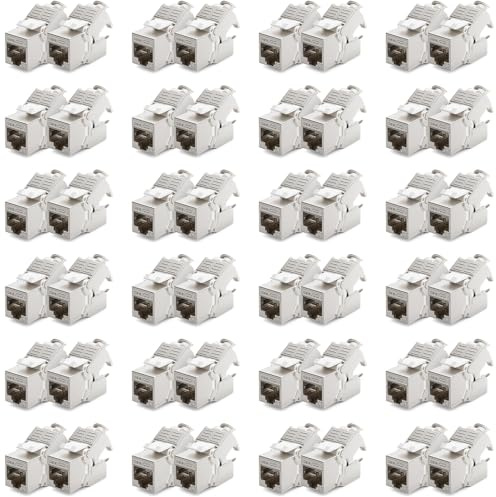 deleyCON 48x Módulo Keystone CAT7 - Compatible con Cables de Instalación CAT7/CAT6/CAT6a, Empalmes y Patch Cables - Blindaje STP - Puerto RJ45-1000 MHz, 10 Gbit/s - con Terminal de Corte (LSA)