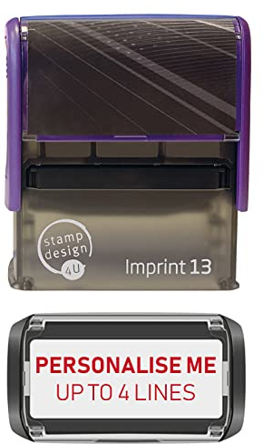 Stamp Design 4U Imprint 13 58x22mm 4 Line Personalised Stamp Premium Custom Made Self-Inking Business Address Rubber Stamp with Red Ink