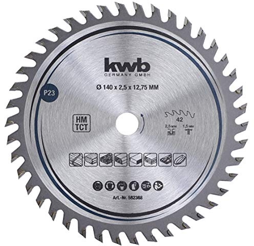 kwb lame de scie circulaire 140 x 12,75 mm, coupe très fine, lame de scie adaptée aux plans de travail, au bois et aux panneaux revêtus