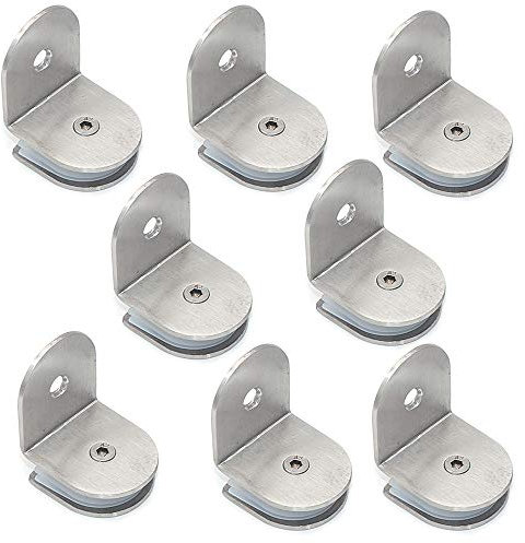 NUZAMAS Set of 8 Stainless Steel 90 Degree Glass Clamp Brackets, Wall Mounted, 8-12MM Thickness Glass Panel, Brushed Silver Finish