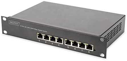 DIGITUS Switch Gigabit Ethernet PoE+, 10 pollici, 8 porte, L2+ gestito, IEEE 802.3at, Powerbudget 80 Watt, Nero