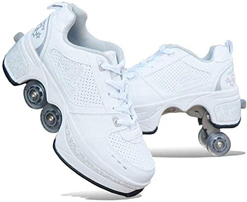 Patins A roulettes Reglables,Deform Wheels Skates Roller Shoes Casual Sneakers Walking Skates Hommes Femmes Runaway Patins à Quatre Roues