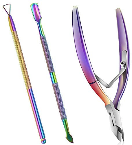 MeganStore Tondeuse à cuticules avec poussoir à cuticules,3Pcs Coupe-cuticules,Décapant la peau morte,Pince à ciseaux durable acier inoxydable Trousse d'outils de manucure