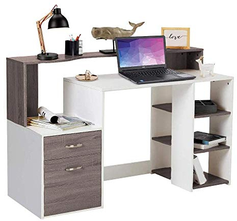 BAKAJI Scrivania con Cassetto e Mobiletto Tavolo da Lavoro Porta Pc Computer in Legno Melaminico Arredamento Casa Ufficio Cameretta (Grigio Rovere)