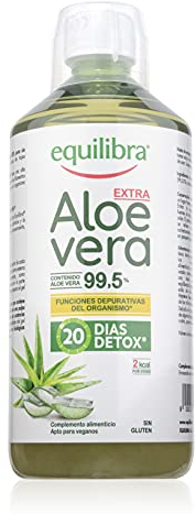 Equilibra Suplementos Dietéticos, Aloe Vera Extra 99,5%, Suplemento de Aloe Vera para Beber Puro o Diluido, Sin Aloína, Detox, Pulpa Pura, Sin Agua Añadida, Producto Vegano, Sin Gluten, 1 Litro