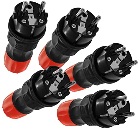 KEL Schutzkontakt Schuko Stecker 5 Stück 250V max. 16 A, IP54 Gummi Flexibler Outdoor 2 Polig Stecker Hermetisch Wasserdicht