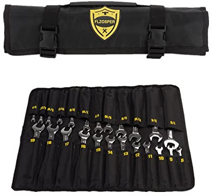 FLZOSPER 24-Piece Flex-Head Ratcheting Wrench Set，Metric & SAE Chrome Vanadium Steel Hand Combination Wrench Spanner with Portable Carrying Bag (Flex Head Ratchet Wrench)