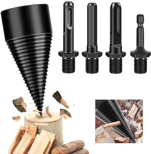 MaxEarn 50mm Log Splitter Drill Bits, 50mm with 4 Handle Heavy Duty Splitting Drill Bit Set, Cone Wood Splitter for Electric Hammer, Firewood Wood Splitting Drill Bit