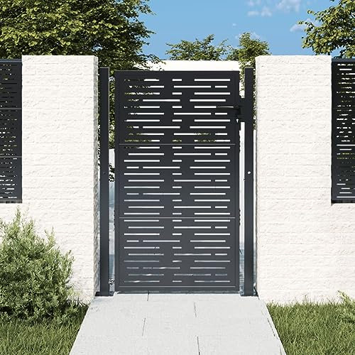 Homgoday Garden Gate Metal Gate Garden Door Garden Gate Fence Door Fence Gate Entrance Gate Yard Gate Single Gate Double Gate Garden Fence Gate Anthracite 105 x 155 cm Steel Square Design