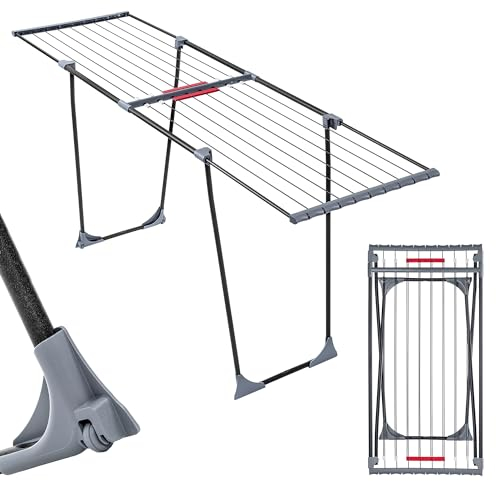 KADAX Großer Teleskopwäschetrockner, Flügelwäscheständer aus pulverbeschichteten Stahl, Wäschetrocknermit 20m Trockenleinenlänge, Wäscheständer (Schwarz)